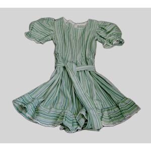 Rockabilly Swing Dress Handmade Green And White W/Sash Zipper Size Small